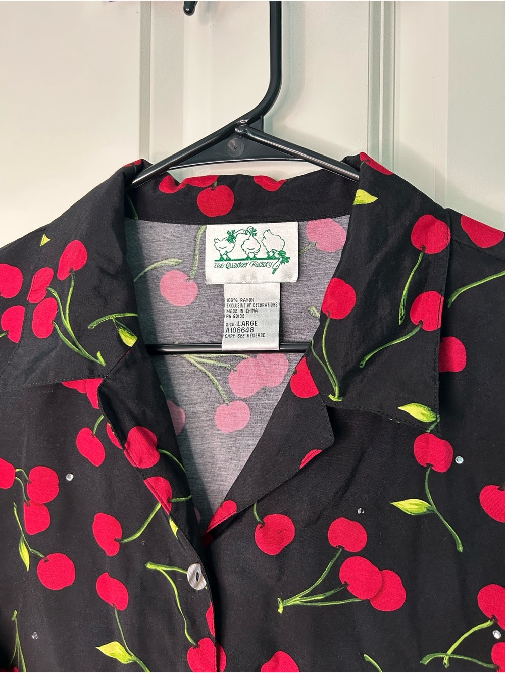 Vintage 80s cherry print top with rhinestones button up blouse - Picture 2 of 6